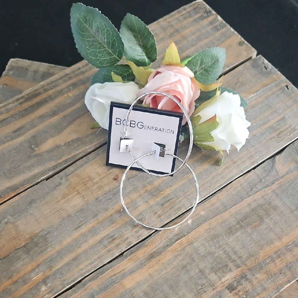 BCBGeneration Shimmering Silver Hoop Earrings